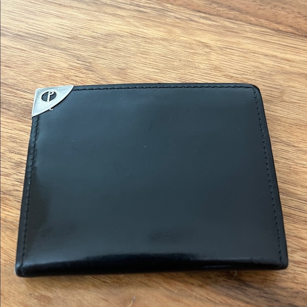 Dunhill Black Leather Wallet coin  with Silver Corner Accent